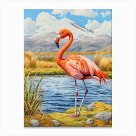 Greater Flamingo Andean Plateau Chile Tropical Illustration 3 Canvas Print