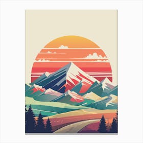 Retro Sunset Mountain Landscape Illustration Canvas Print