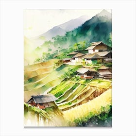 Banaue Rice Terraces Philippines Watercolour Pastel Tropical Destination Canvas Print