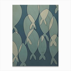 Multi Abstract Fish On Blue Wall Art Canvas Print
