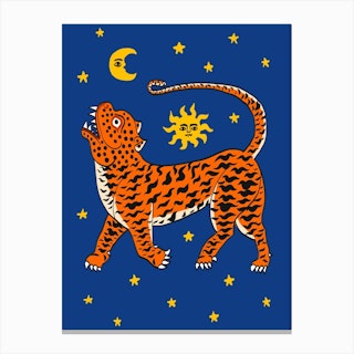 Tiger Temple Stars Blue Canvas Print