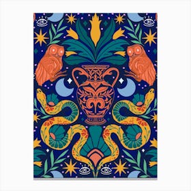Celestial Owls And Snakes Canvas Print