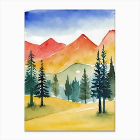 Watercolor Of Mountains And Trees Canvas Print