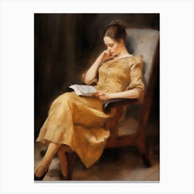 Reading in Chair Vintage Woman Oil Digital Sketch Art Canvas Print