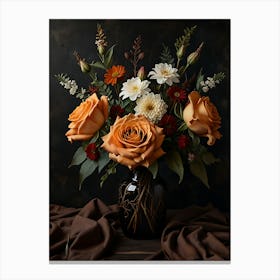 Orange Roses In A Vase Canvas Print