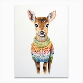 Baby Animal Wearing Sweater Fawn 2 Canvas Print