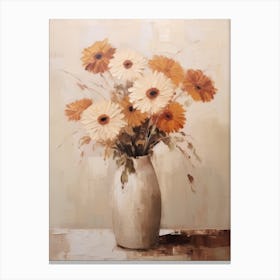 Gerbera, Autumn Fall Flowers Sitting In A White Vase, Farmhouse Style 1 Canvas Print