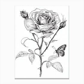Butterfly Rose Line Drawing 4 Canvas Print