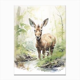 Storybook Animal Watercolour Moose 2 Canvas Print