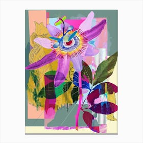 Passionflower 2 Neon Flower Collage Canvas Print