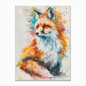 Arctic Fox Colourful Watercolour 4 Canvas Print