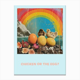 Chicken Or The Egg Retro Rainbow Poster 3 Canvas Print