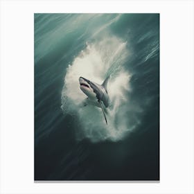 An Aerial View Of A Shark Swimming In A Large Wave 1 Canvas Print