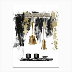 Gold And Black Teapots Canvas Print