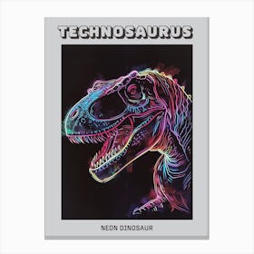 Neon Dinosaur Blue Pink Portrait Poster Canvas Print