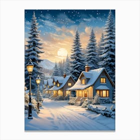 Winter Village At Night Canvas Print