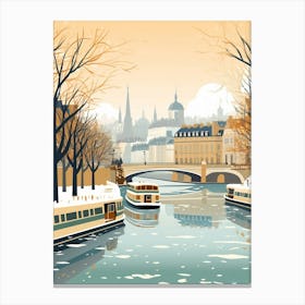 Vintage Winter Travel Illustration Paris France 4 Canvas Print
