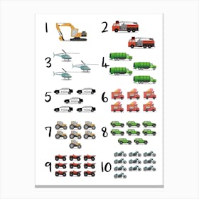 Transport Cars Numbers Canvas Print
