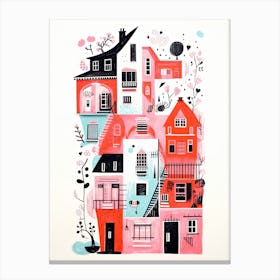 A House In Prague, Abstract Risograph Style 4 Canvas Print