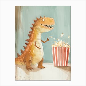 Cute Dinosaur Eating Popcorn Canvas Print