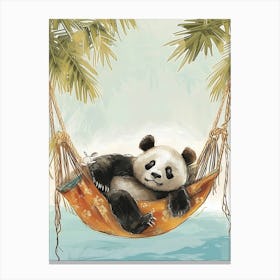 Giant Panda Napping In A Hammock Storybook Illustration 3 Canvas Print