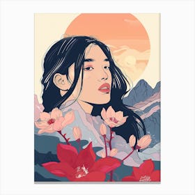 Asian Girl With Flowers 1 Canvas Print