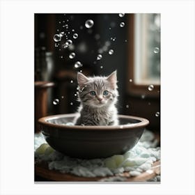 Kitten In A Bowl Canvas Print