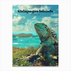 Galapagos Islands Iguana Digital Travel Illustration Canvas Print