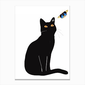 Black Cat With Butterfly Canvas Print