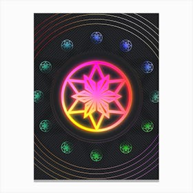 Neon Geometric Glyph in Pink and Yellow Circle Array on Black n.0042 Canvas Print