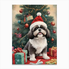 Christmas Shih Tzu Dog Wear Santa Hat (4) Canvas Print