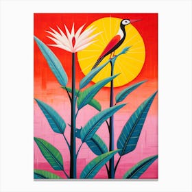 Pink And Red Plant Illustration Bird Of Paradise 1 Canvas Print