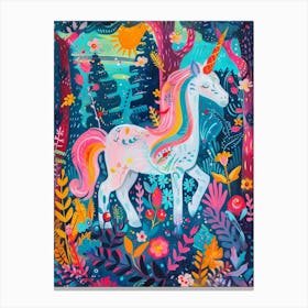 Floral Fauvism Style Unicorn In The Woodland 2 Canvas Print