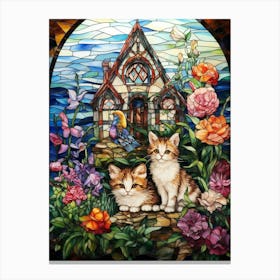 Mosaic Of Cats In Front Of A Medieval Barn Canvas Print
