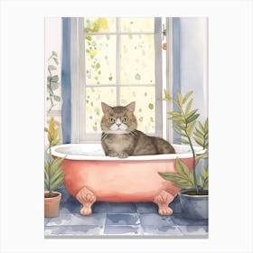 Chartreux Cat In Bathtub Botanical Bathroom 4 Canvas Print