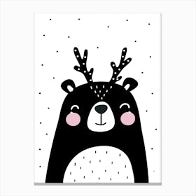 Scandi Black Bear With Antlers Canvas Print