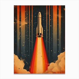 Space Odyssey: Retro Poster featuring Asteroids, Rockets, and Astronauts: Space Shuttle Launch Canvas Art 1 Canvas Print