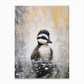 Black Feathered Duckling In A Snow Scene 4 Canvas Print
