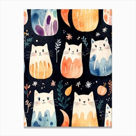 Watercolor Cats Pattern Canvas Print