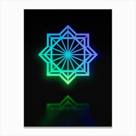 Neon Blue and Green Abstract Geometric Glyph on Black n.0043 Canvas Print