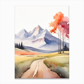 Tranquil Mountains In Minimalist Watercolor Vertical Composition 30 Canvas Print