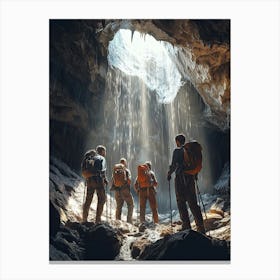 Group Of Hikers In A Cave Canvas Print