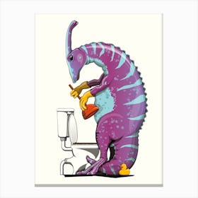 Dinosaur Parasaurolophus Unblocking Toilet Canvas Print