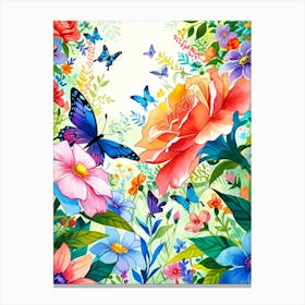 Colorful Flowers And Butterflies Canvas Print