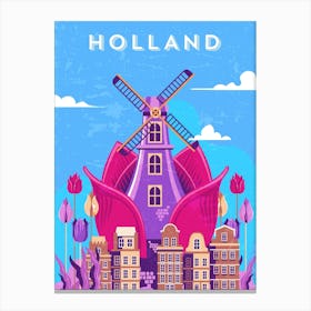 Amsterdam, Netherlands/Holland — Retro travel minimalist poster, retro travel art, retro travel wall art, vector art 3 Canvas Print