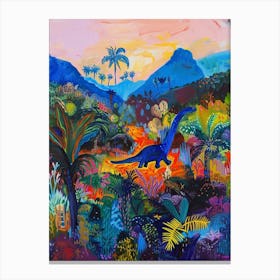 Dinosaur & The Volcano Painting 1 Canvas Print