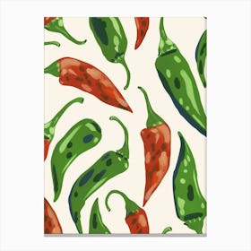 Green & Red Chilli Pattern Illustration 1 Canvas Print