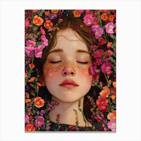 Sleeping Girl In Meadow. Gustav Klimt Style Canvas Print