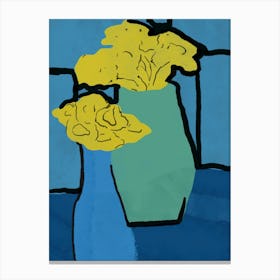 Yellow Flowers In Blue Vase Canvas Print