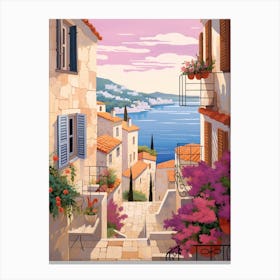 Hvar Croatia 3 Vintage Pink Travel Illustration Canvas Print
